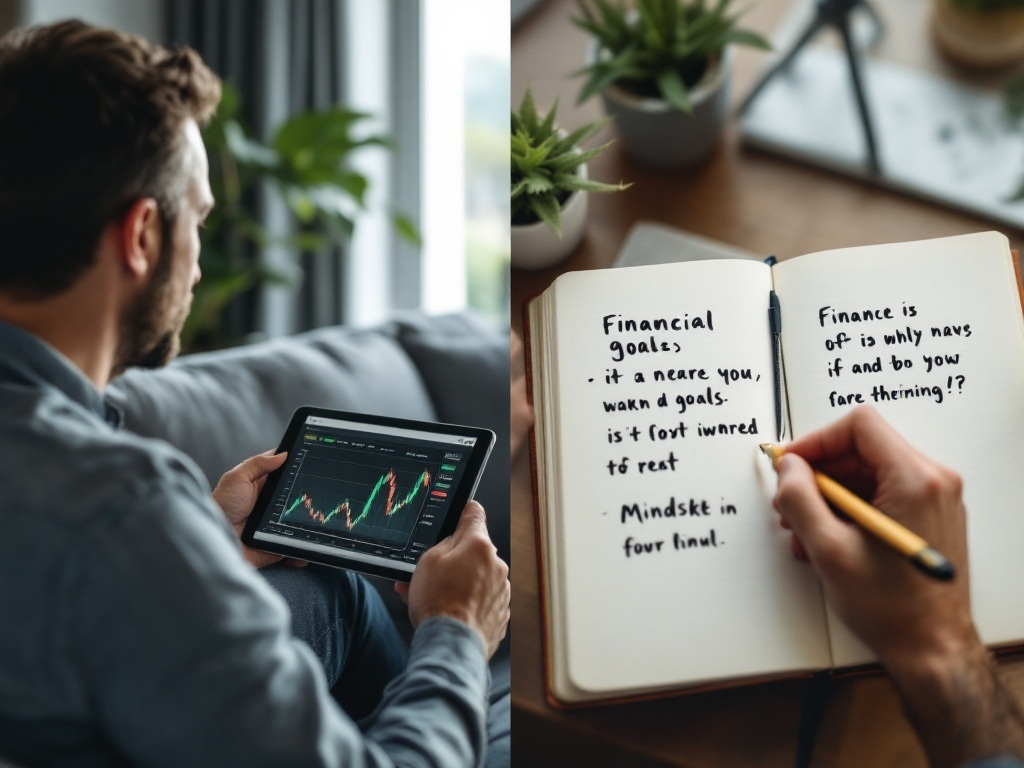 Man in his 40s analyzing financial charts with a calm, focused expression