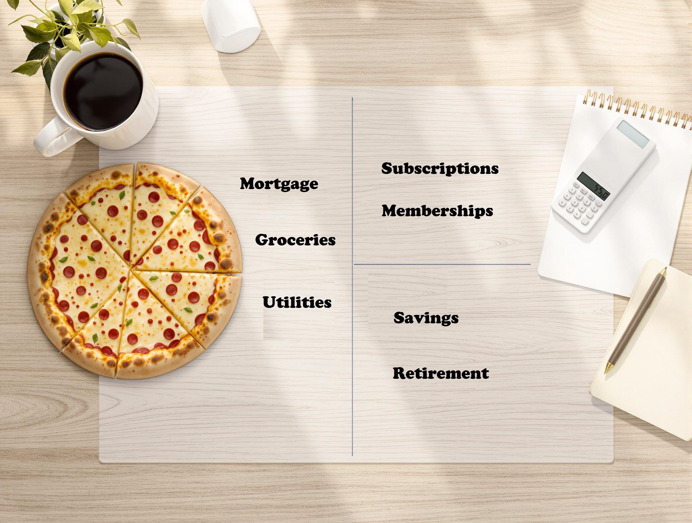 Simple circular diagram divided into three sections representing budget allocation