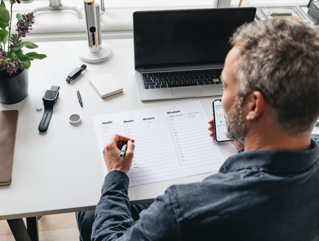 Progress tracking system for balanced productivity men over 40