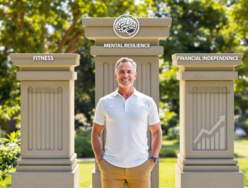 Visual representation of the Summer Success Triangle showing the three pillars of physical wellness, mental resilience, and financial independence for men over 40