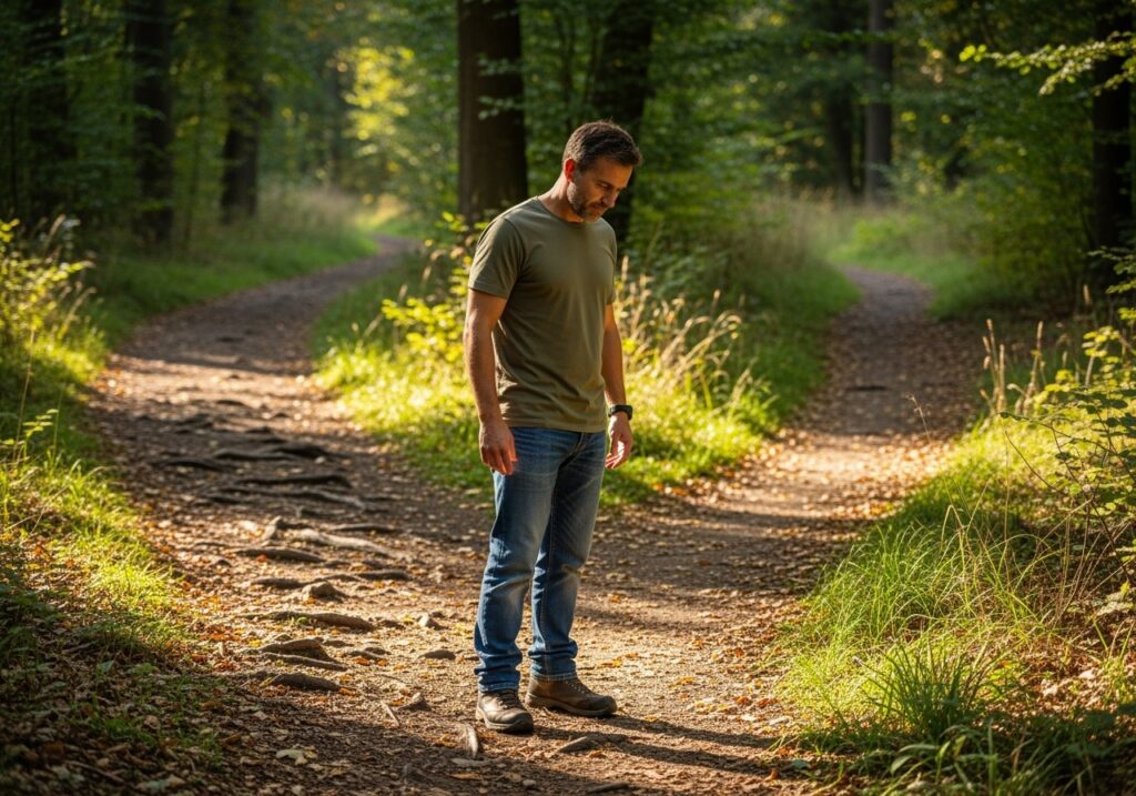 Visual diagram showing the three-step mental habit loop process with trigger, thought pattern, and emotional payoff for men over 40