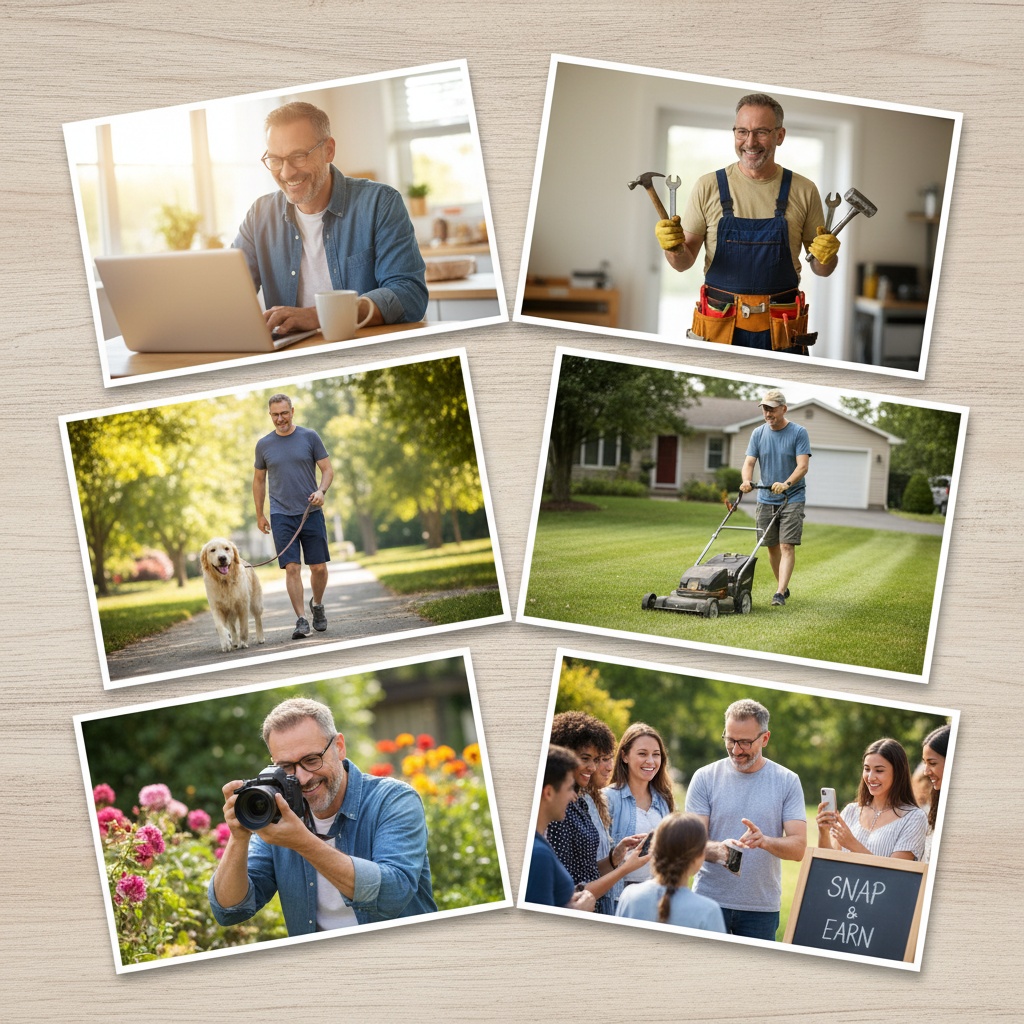 Various accessible side hustle opportunities for men over 40 including handyman work, freelancing, and service-based income