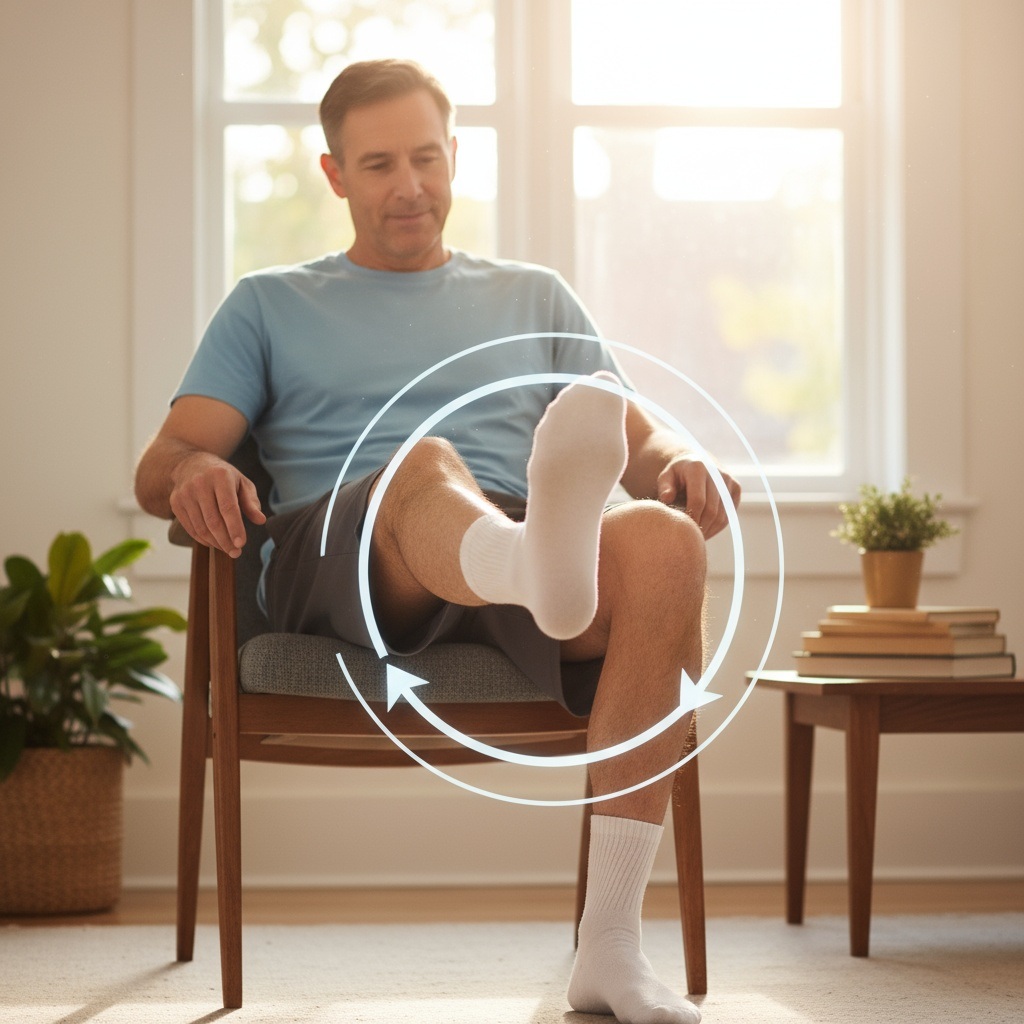 Ankle circle mobility exercise demonstration for improving flexibility and balance in men over 40