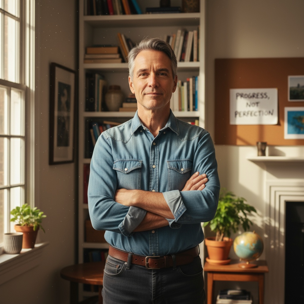 Man in his 40s ready to embrace change and transformation - why men over 40 should read Daring Greatly for courage and authentic growth