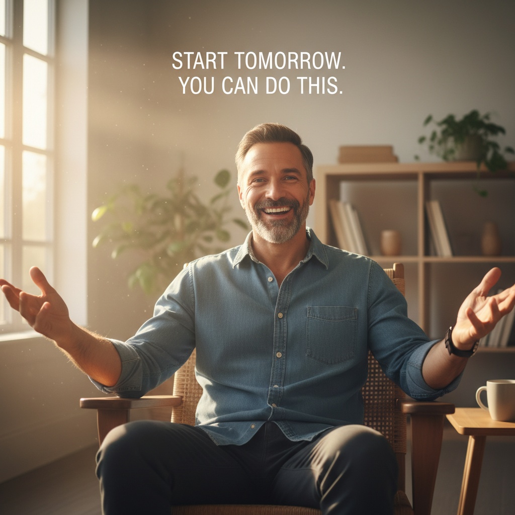 Confident man encouraging beginners to start meditation practice showing it's achievable for everyone