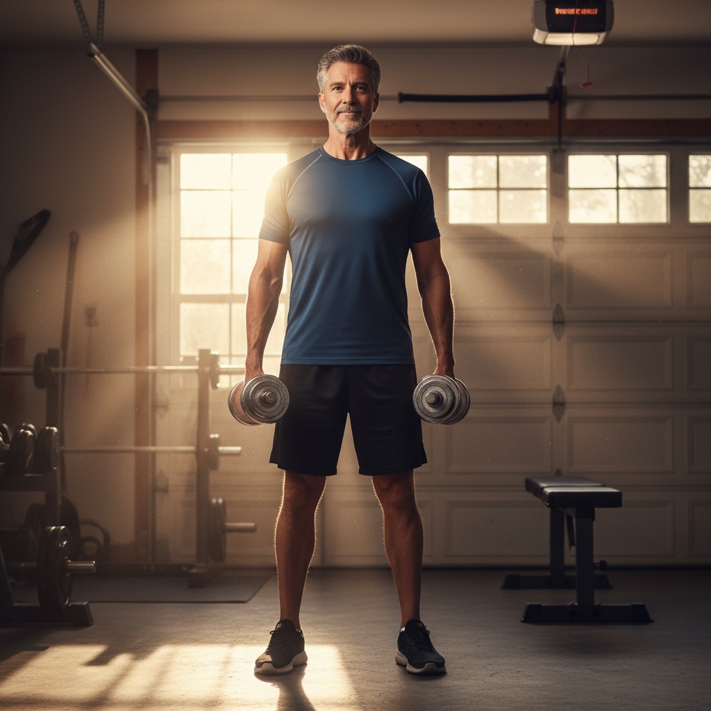 Confident man in his 40s ready to start strength training journey at sunrise - beginning transformation and building strength after 40