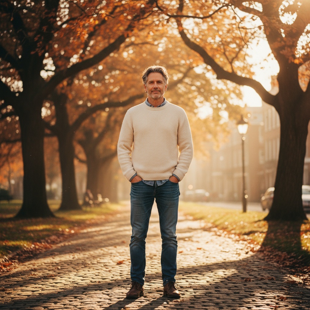 Confident man over 40 showing mental resilience and stress management success - calm and balanced lifestyle