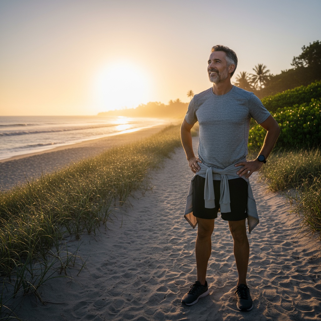Confident man over 40 looking toward the future ready to start his fitness transformation and body reset journey