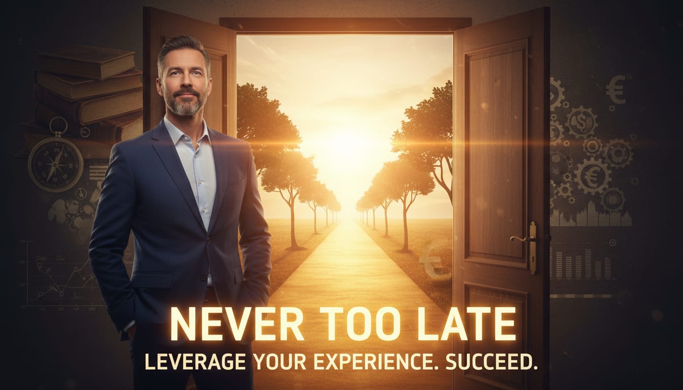 Confident man in his 40s standing ready to move forward on his side hustle journey with determination and optimism