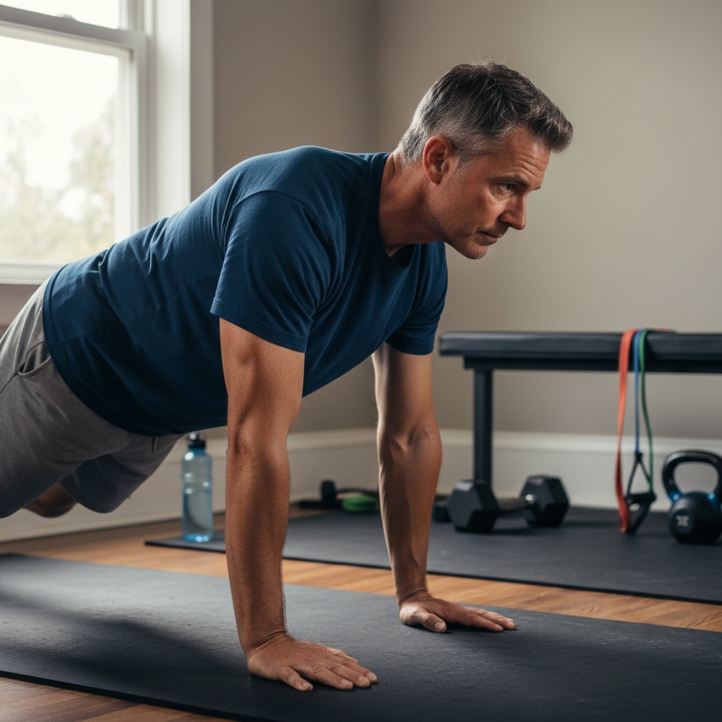 Mountain climbers exercise showing knee drive toward chest for dynamic full body cardio training