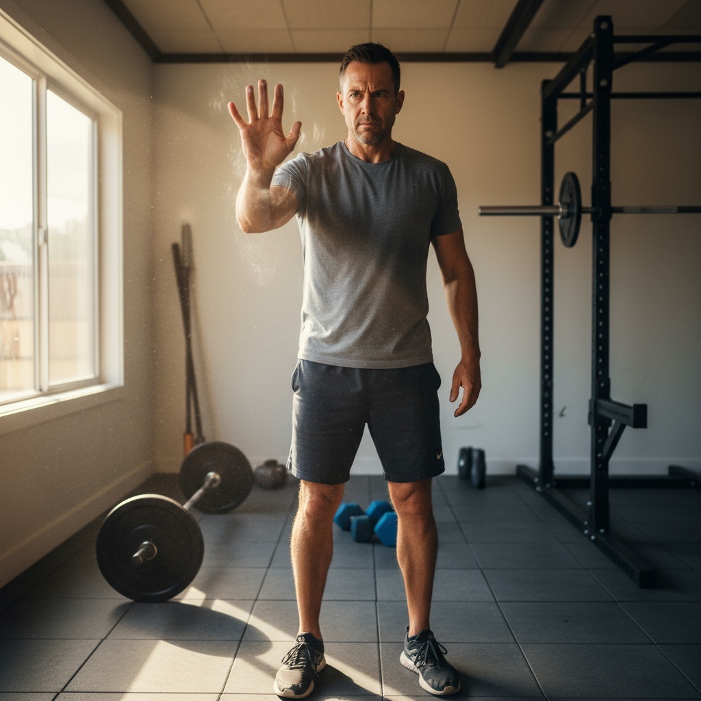 Man over 40 facing invisible mental barrier representing mental blocks and self-limiting beliefs