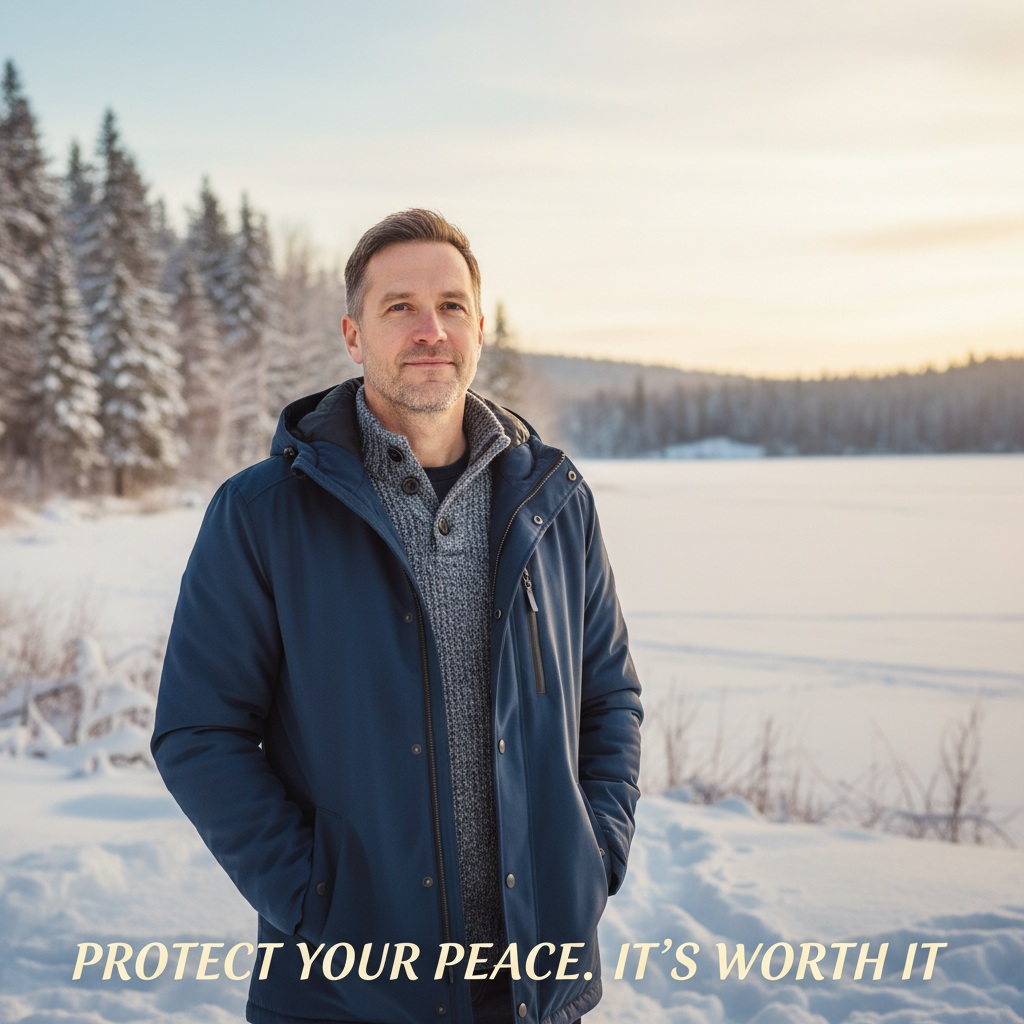 Confident man in his 40s finding peace and mental clarity after setting healthy holiday boundaries