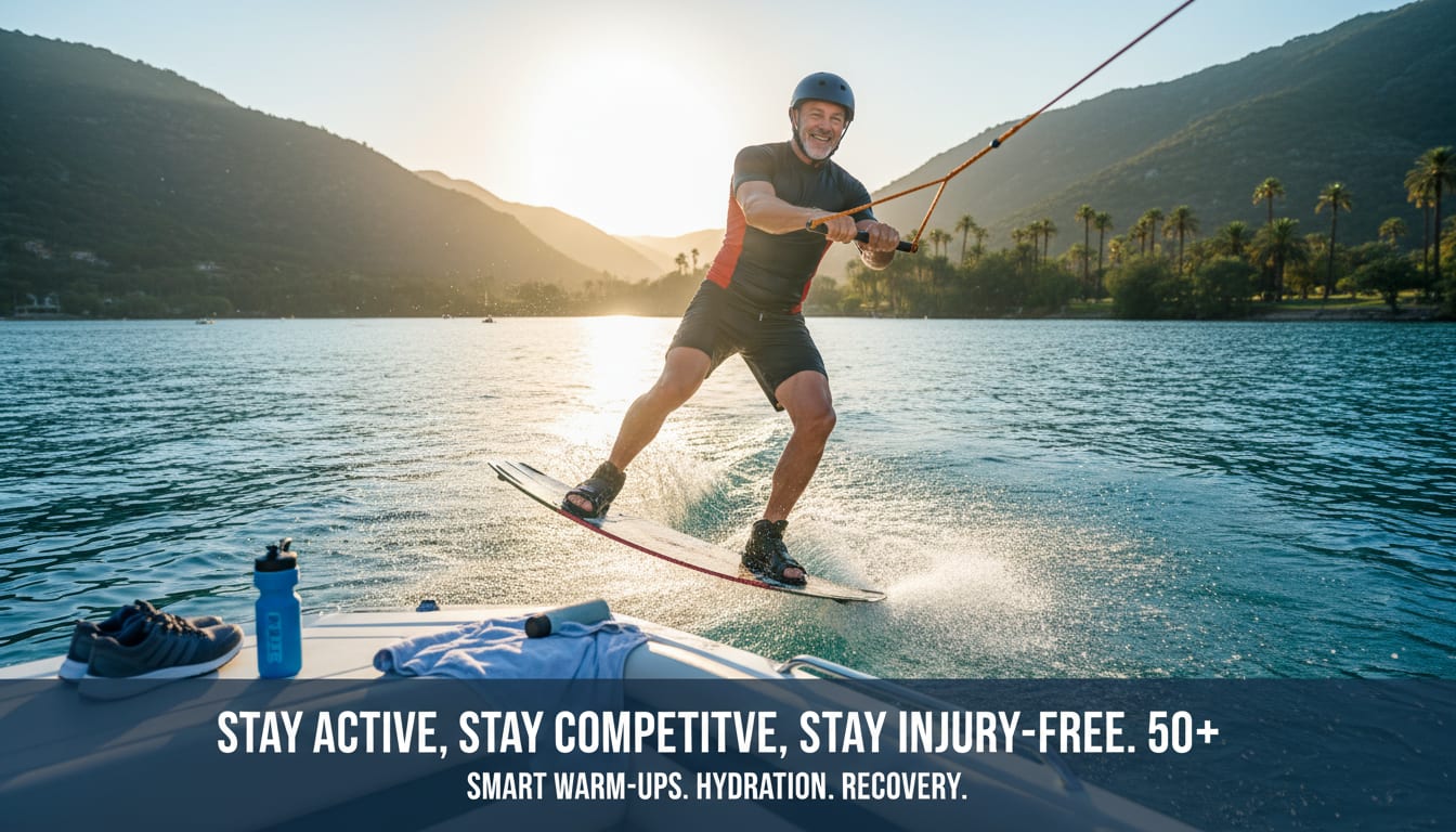 Confident man in his 50s actively playing sports outdoors in summer, demonstrating successful injury prevention and sustainable fitness