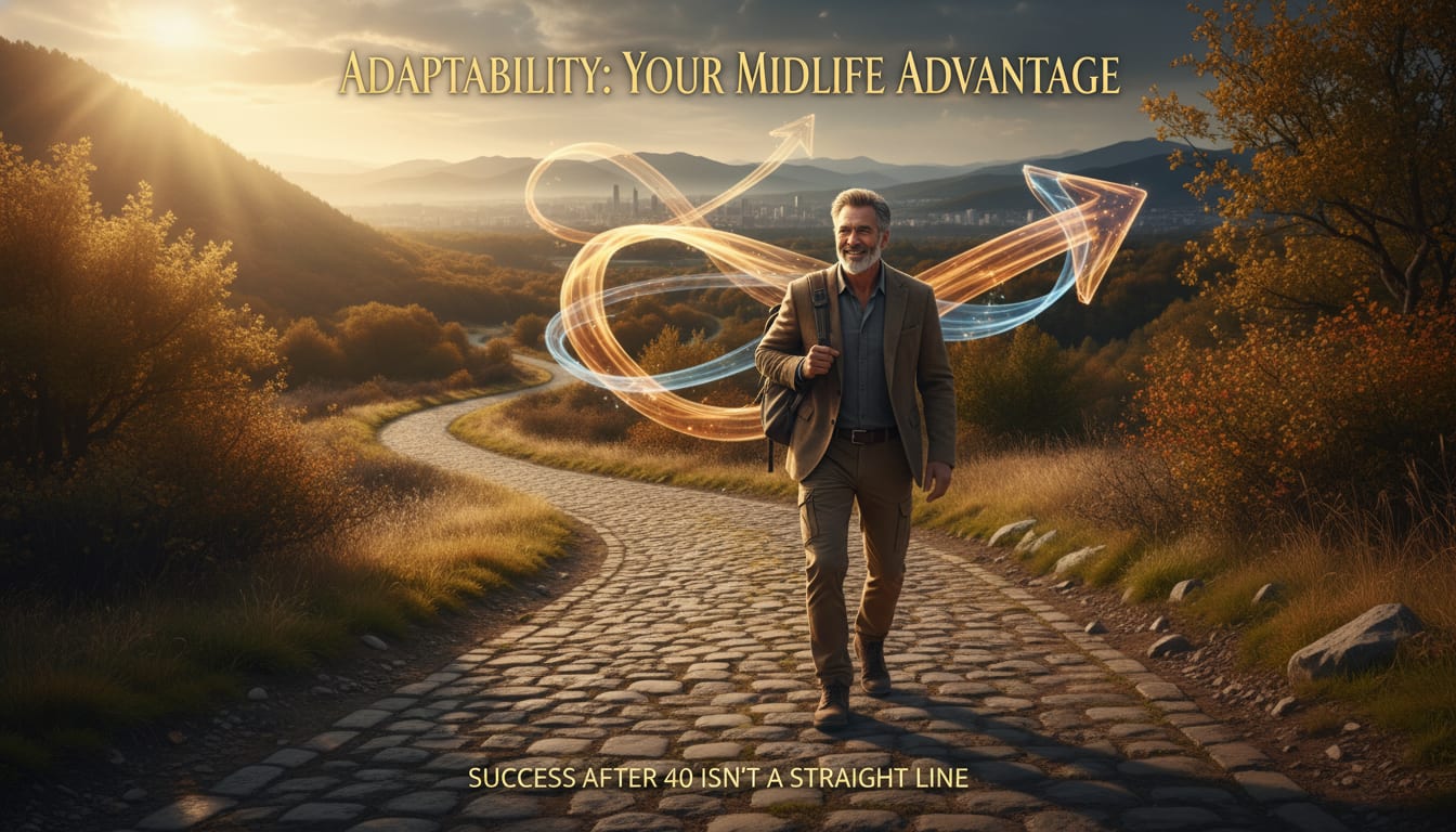 Confident man in his 50s walking forward on a winding path, representing adaptability and mental flexibility as a lifestyle