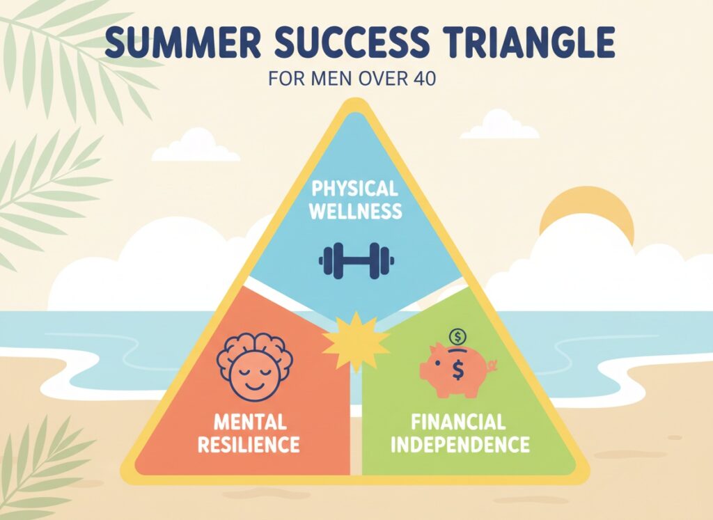 Summer Success Triangle showing physical wellness, mental resilience, and financial independence for men over 40