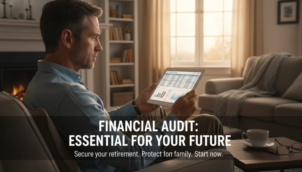 Man in his 50s reviewing financial charts on tablet showing importance of annual money audit