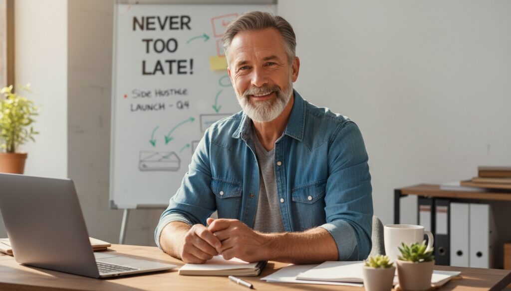 Confident man in his 50s looking forward with determination showing it's never too late to start a side hustle