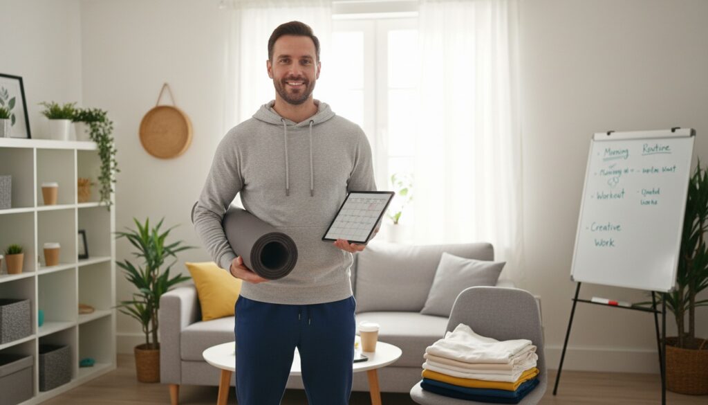 Confident man finishing Sunday reset routine ready to start the week with control and intentionality