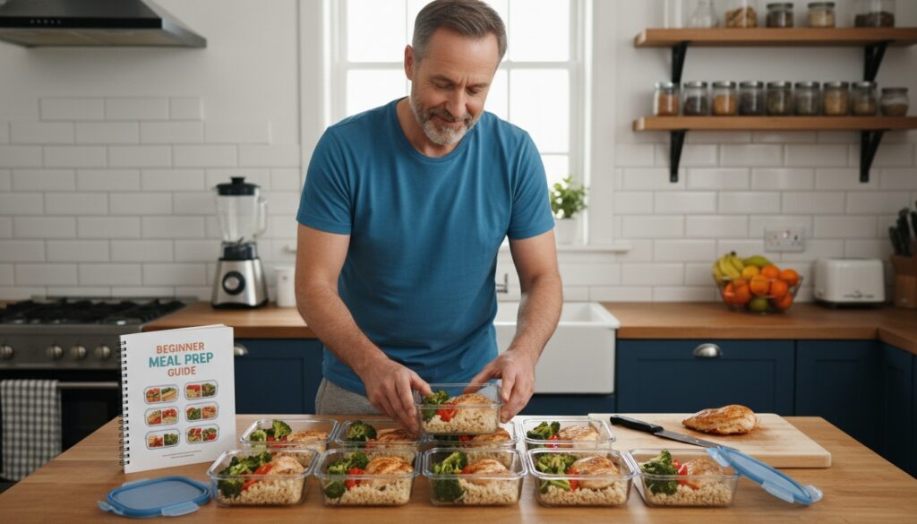 Five days of prepared healthy meals in containers - simple beginner meal prep plan for men over 40 building sustainable nutrition habits