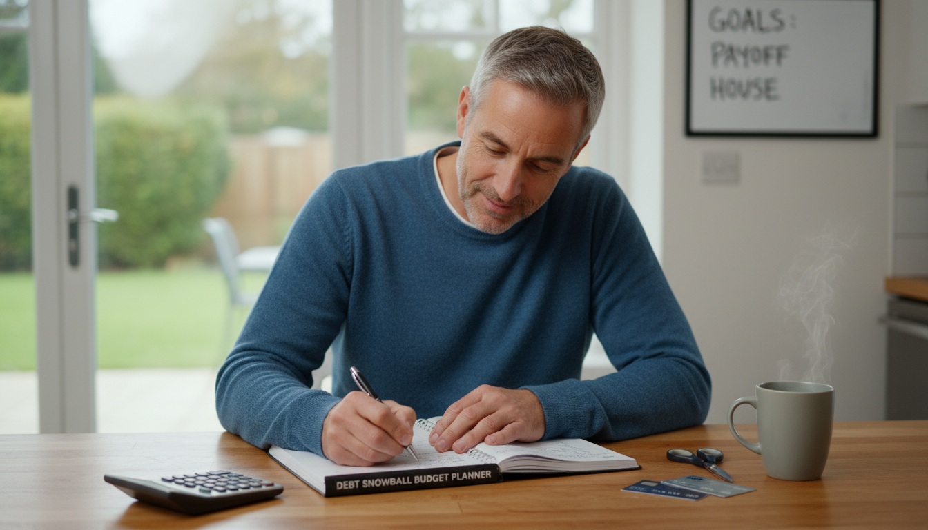 Man reviewing a simple budget plan to pay off credit card debt fast without extreme budgeting