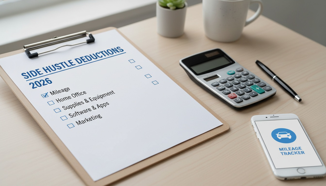 Tax deductions for side hustle beginner checklist 2026 with calculator and mileage tracker