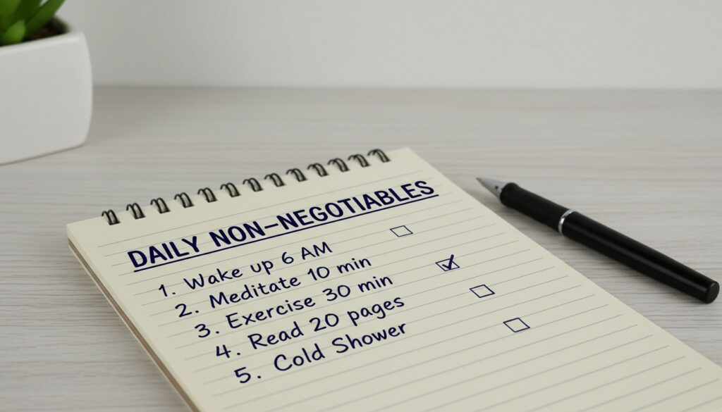 Handwritten daily non-negotiables checklist on a notepad representing a simple personal routine plan for men